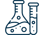 A blue icon of two beakers and one tube.
